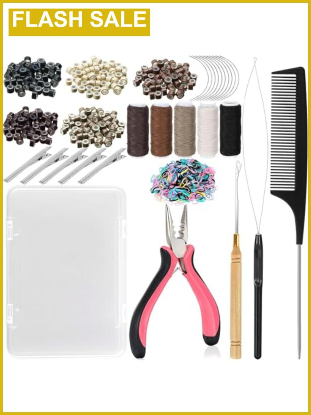 Hair Extension Tool Kit 500 Silicone Lined Beads Case Pliers Needles